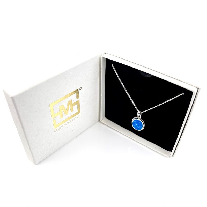 Blue Opal Decorative Oval Pendant necklace Media 4 of 4