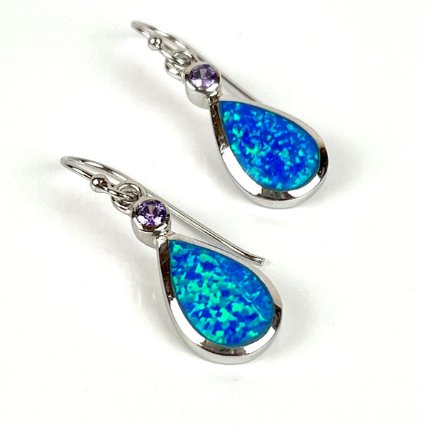 Blue Opal and Amethyst Teardrop Earrings Media 1 of 3