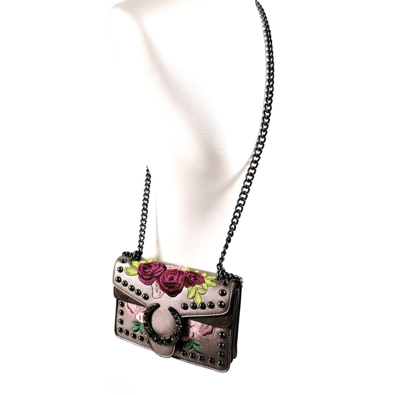 Ladies Floral Design Shoulder Bag - Antique Silver Media 4 of 4