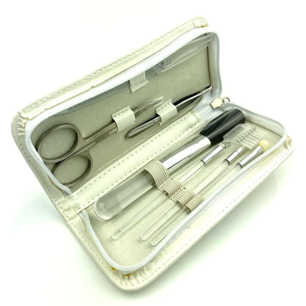 7 Piece Ladies Manicure Makeup Brush Set in White Case