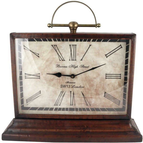 Barnes High Street Large Leather Mantle Clock Front View