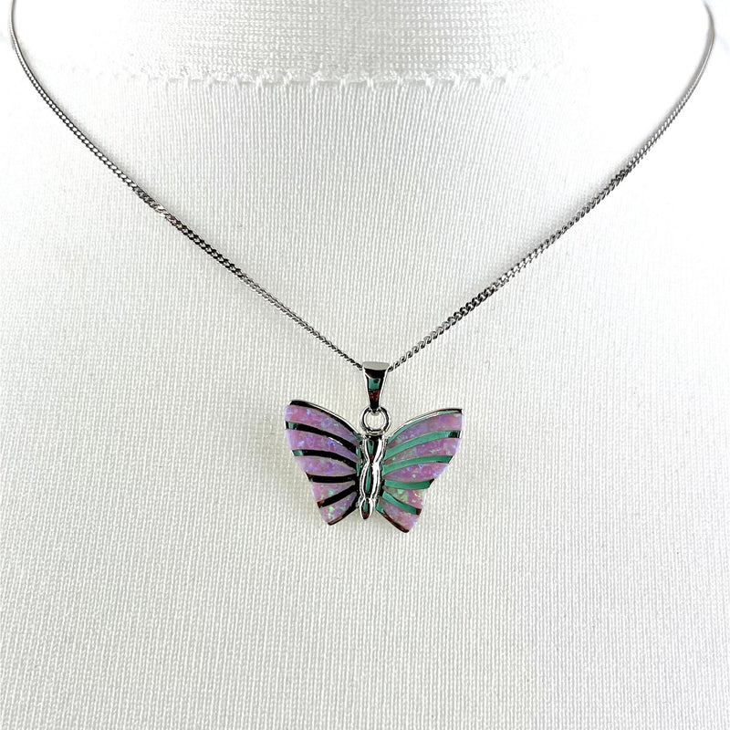 Sterling Silver Pink Opal Butterfly Necklace & Earrings Gift Set Media 3 of 7