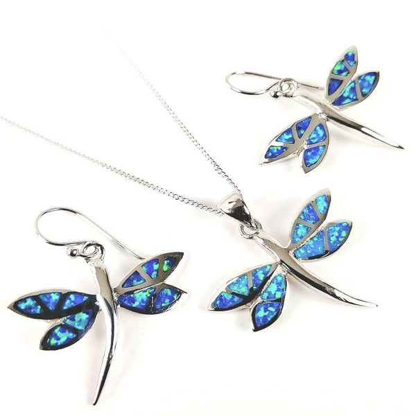 Blue Opal Dragonfly Pendant Set
