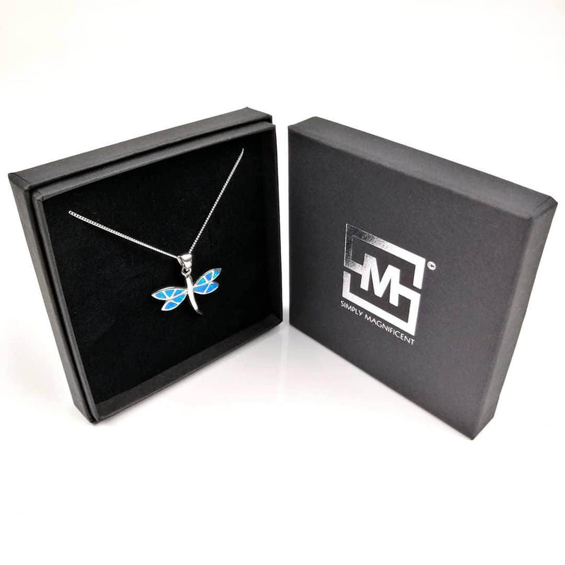 Blue Opal Dragonfly necklace in gift box