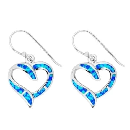 Large Blue Opal Heart Earrings