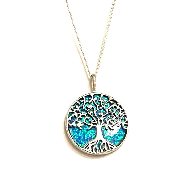 Blue Opal Large Tree of Life Necklace
