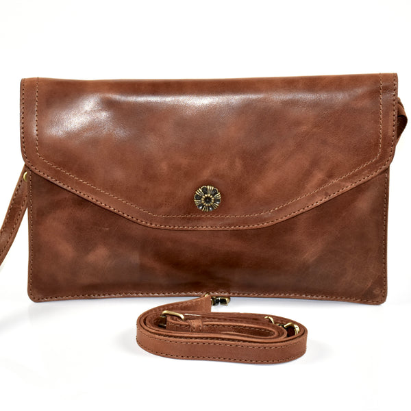 Mala Leather Tudor Large Flap Handbag (Tan) 2