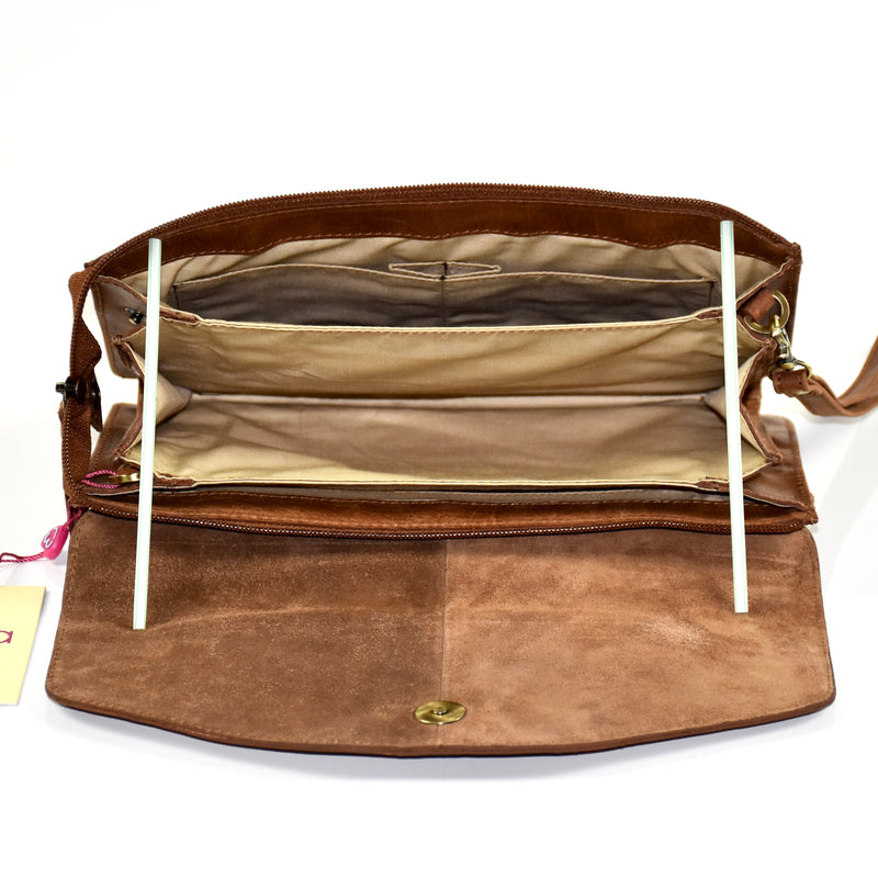 Mala Leather Tudor Large Flap Handbag (Tan) 4