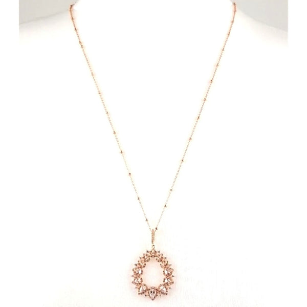 Rose Gold Plated Long Necklace with Oval Cubic Zirconia Pendant 2