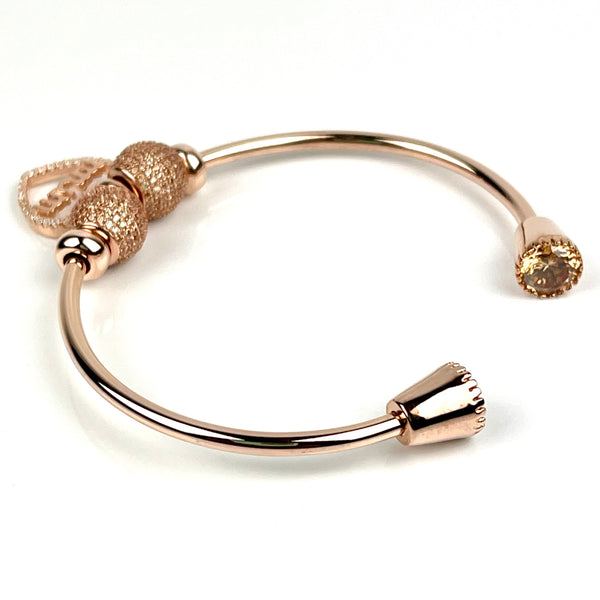 Rose Gold Plated Sterling Silver Open Charm "Mum" Bangle 2