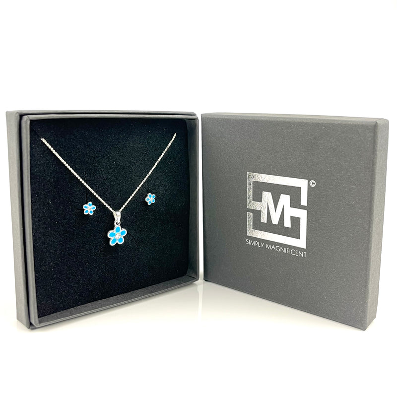 Dainty Turquoise Flower Necklace and Studs Gift Set 3