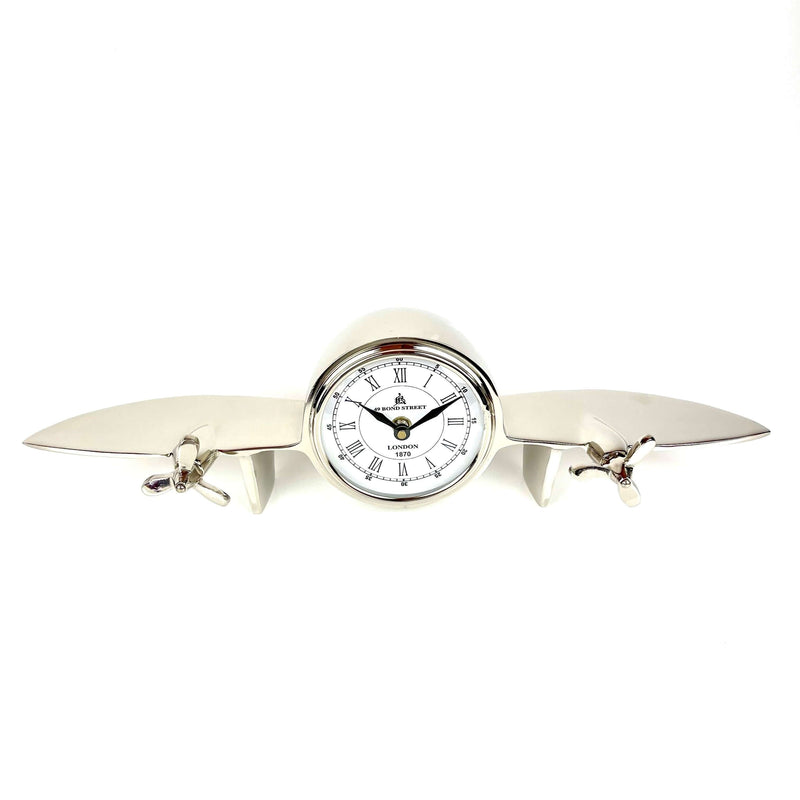 Aeroplane-Design-Bond-Street-London-Nickel-Shelf-Desk-Clock