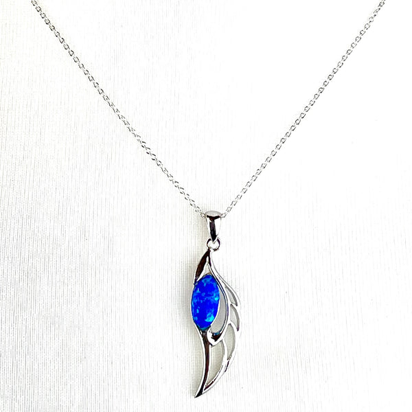Blue Opal Angel Wing Necklace Media 2 of 5