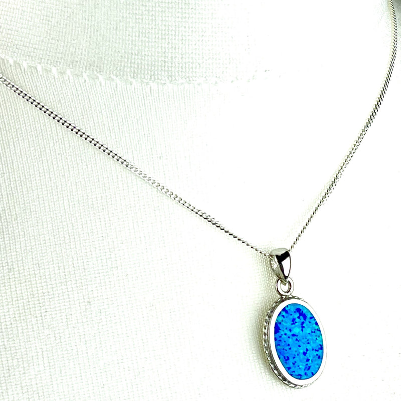 Blue Opal Decorative Oval Pendant necklace Media 2 of 4
