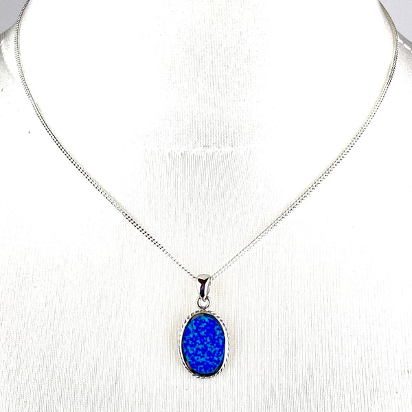 Blue Opal Decorative Oval Pendant necklace Media 3 of 4