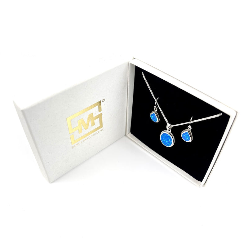 Blue Opal Decorative Oval Pendants Jewellery Gift Set Media 2 of 4