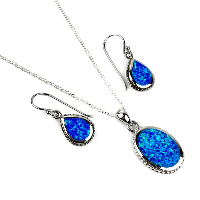 Blue Opal Decorative Oval Pendants Jewellery Gift Set Media 1 of 4