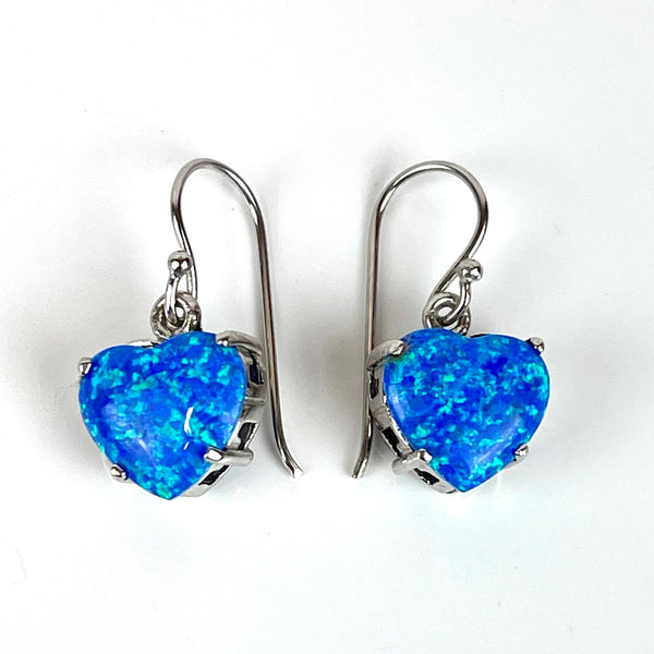 Blue Opal Exposed Heart Drop Earrings Media 2 of 3