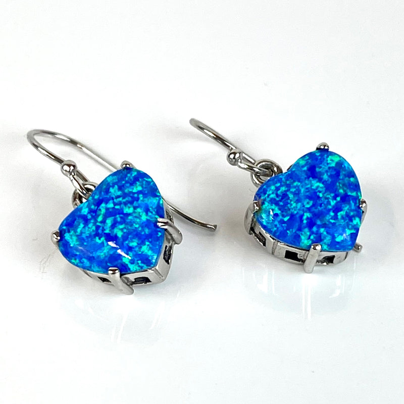Blue Opal Exposed Heart Drop Earrings Media 1 of 3