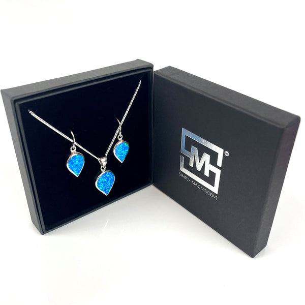 Blue Opal Large Inverted Teardrop Jewellery Gift Set Media 4 of 5