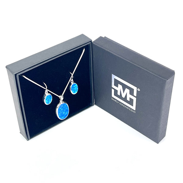 Blue Opal XL Oval Pendant & Earrings Gift Set Media 2 of 6