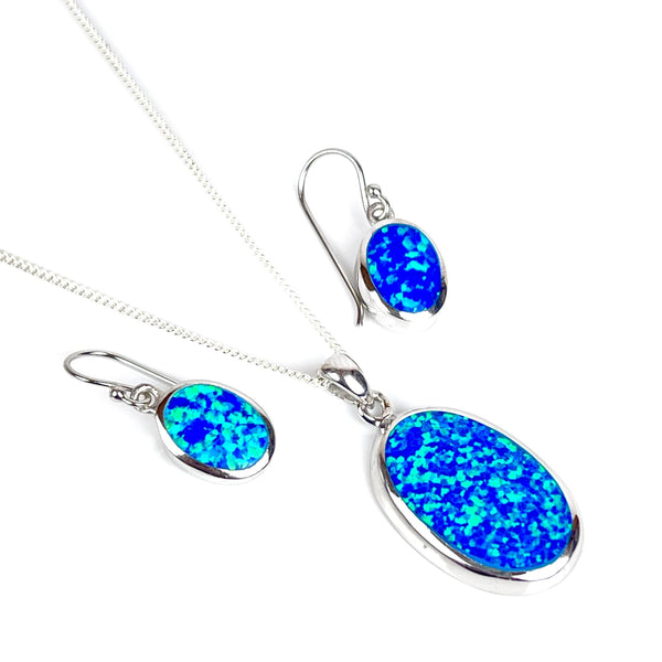 Blue Opal XL Oval Pendant & Earrings Gift Set Media 1 of 6