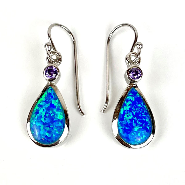 Blue Opal and Amethyst Teardrop Earrings Media 2 of 3