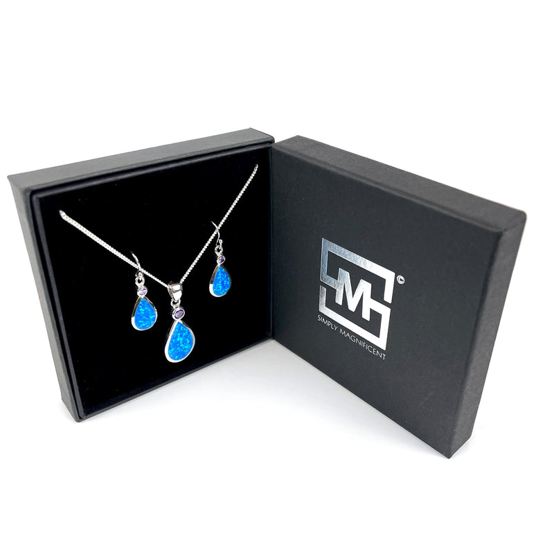 Blue Opal and Amethyst Teardrop Jewellery Gift Set Media 2 of 5
