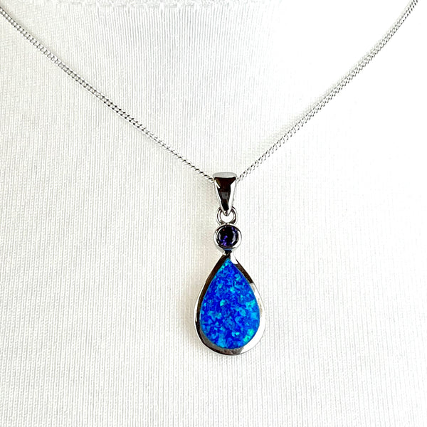 Blue Opal and Amethyst Teardrop Necklace Media 2 of 4