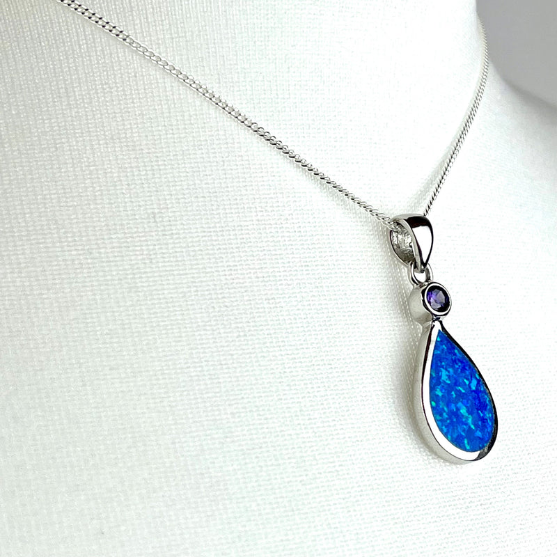 Blue Opal and Amethyst Teardrop Necklace Media 3 of 4