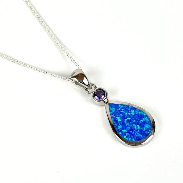 Blue Opal and Amethyst Teardrop Necklace Media 1 of 4