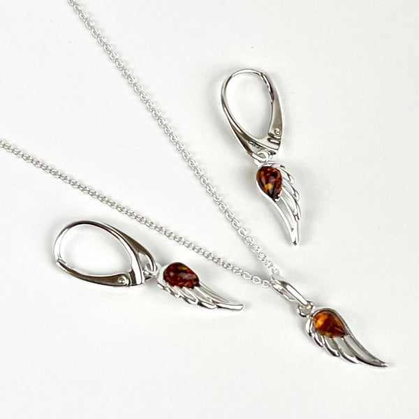 Dainty Amber Angel Wing Necklace and Earrings Gift Set Media 1 of 4