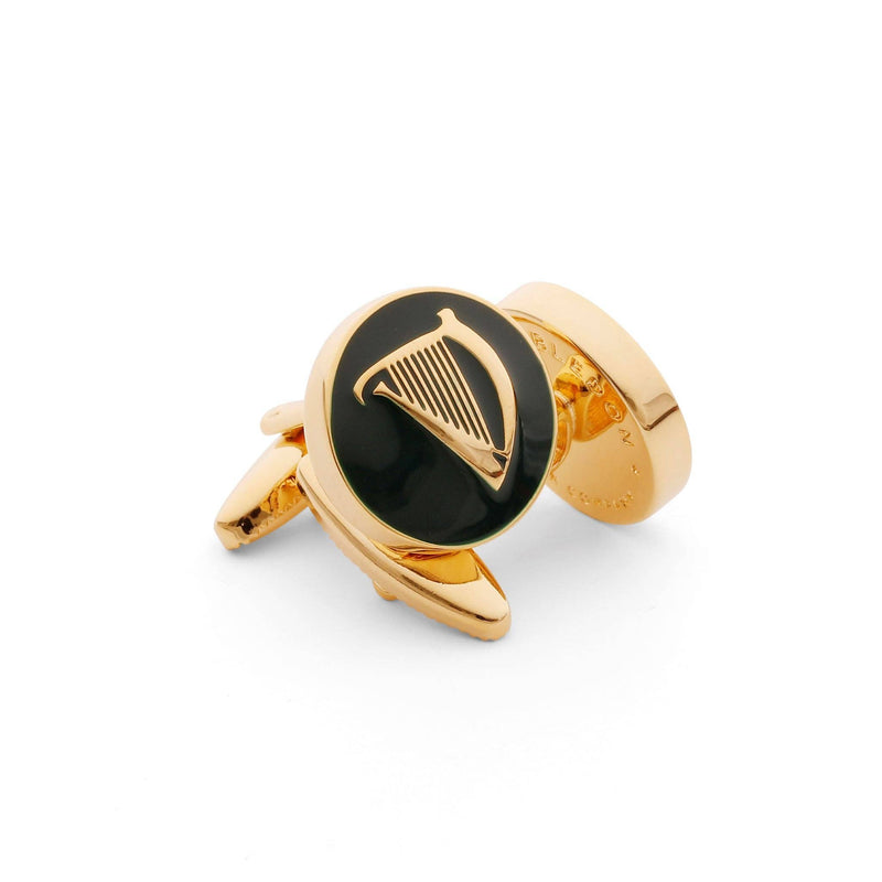 Side view showing craftsmanship of Elegant Irish Harp Cufflinks.