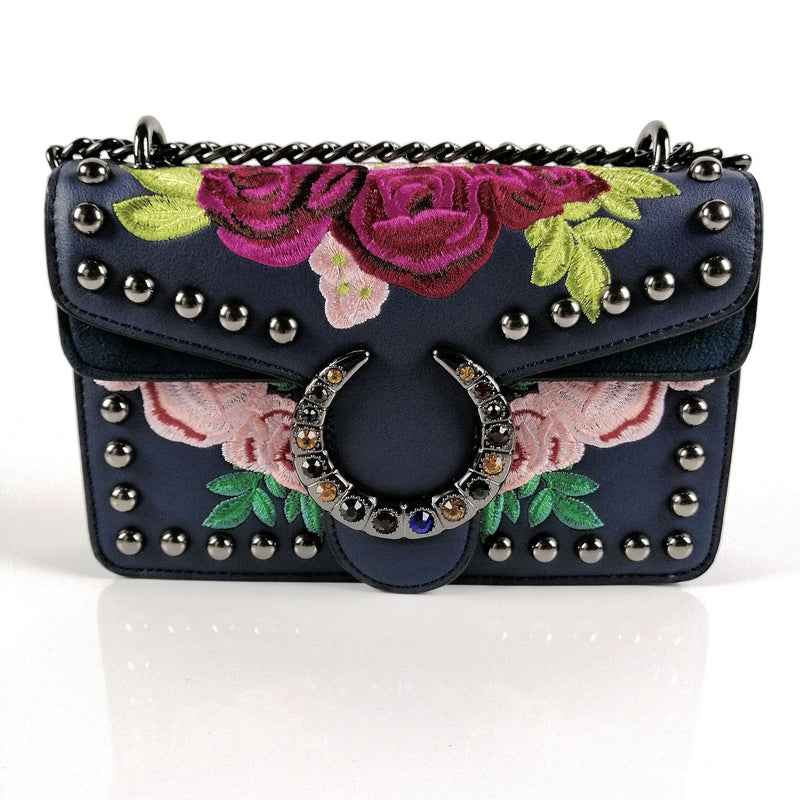 Ladies Floral Design Shoulder Bag - Blue Media 2 of 4