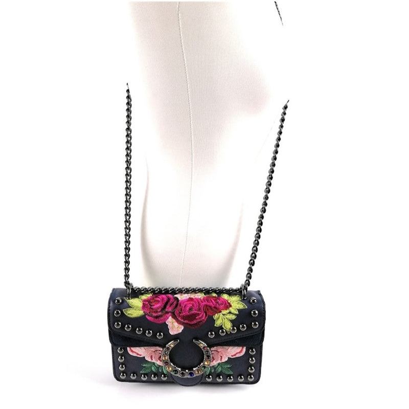 Ladies Floral Design Shoulder Bag - Blue Media 4 of 4