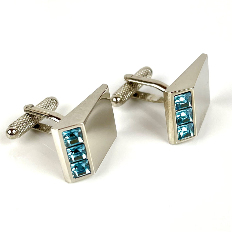 Large Rectangular Aquamarine Swarovski Crystal Cufflinks Media 1 of 4