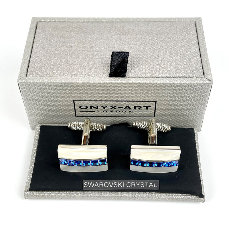 Large Rectangular Sapphire Swarovski Crystal Cufflinks Media 3 of 3