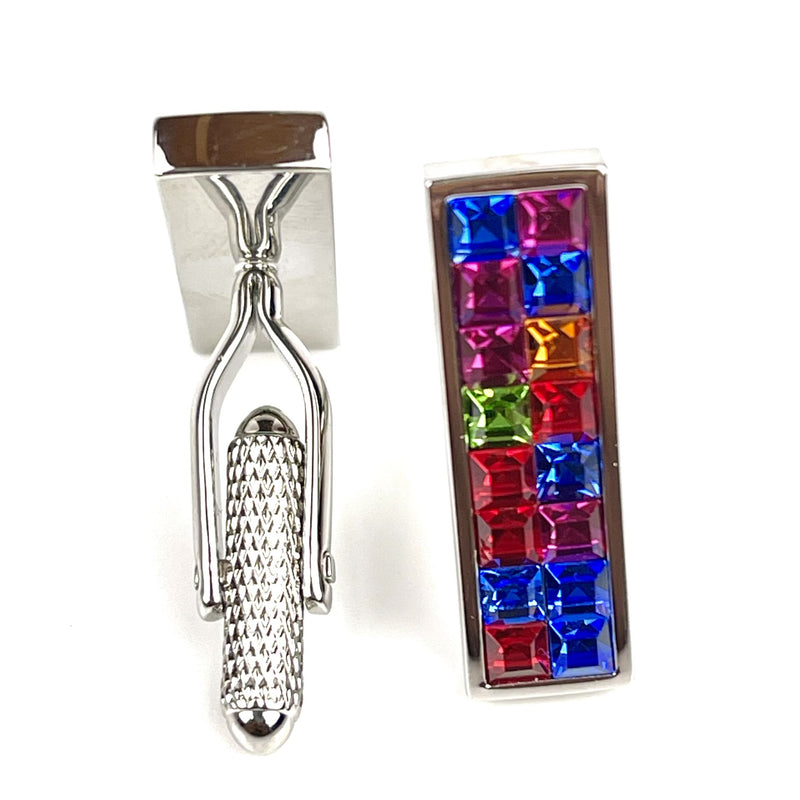 Multi-coloured Swarovski Crystal Rectangular Cufflinks Media 4 of 6