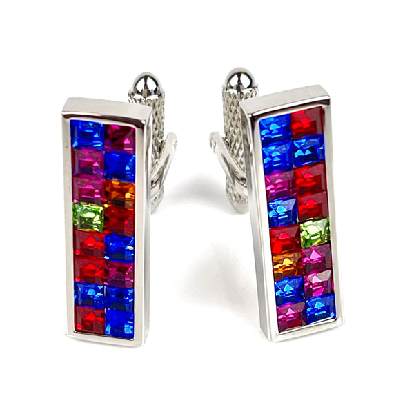 Multi-coloured Swarovski Crystal Rectangular Cufflinks Media 2 of 6