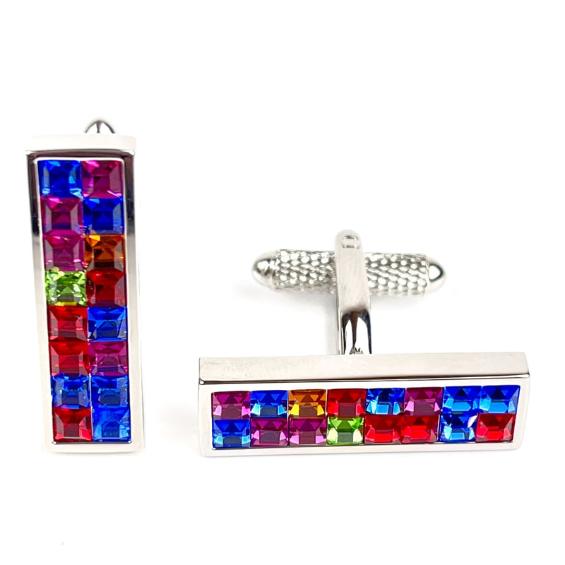 Multi-coloured Swarovski Crystal Rectangular Cufflinks Media 3 of 6