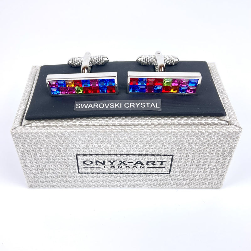 Multi-coloured Swarovski Crystal Rectangular Cufflinks Media 5 of 6