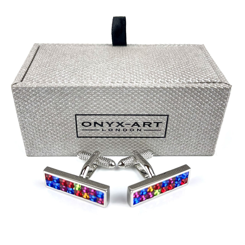 Multi-coloured Swarovski Crystal Rectangular Cufflinks Media 6 of 6