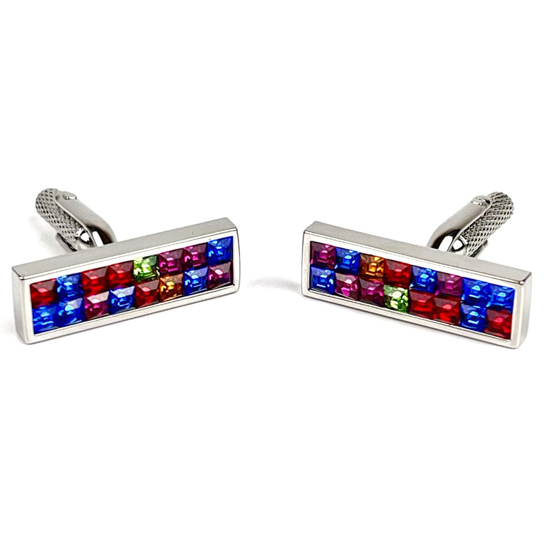 Multi-coloured Swarovski Crystal Rectangular Cufflinks Media 1 of 6