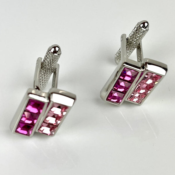 Rectangular Fuchsia Swarovski Crystal Cufflinks 2