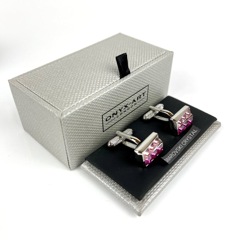 Rectangular Fuchsia Swarovski Crystal Cufflinks 4