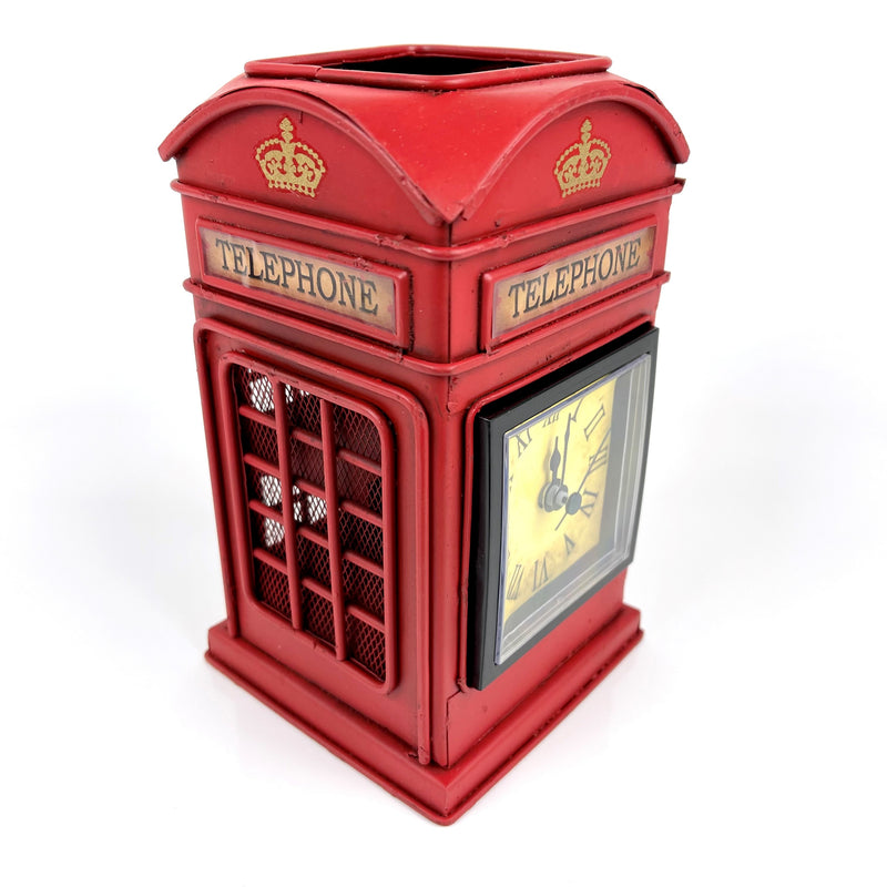 Retro Telephone Box Style Desk-Shelf Clock Stationary Holder Media 2 of 5