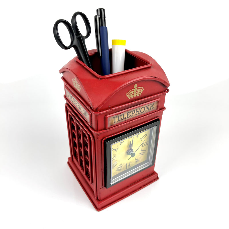 Retro Telephone Box Style Desk-Shelf Clock Stationary Holder Media 5 of 5