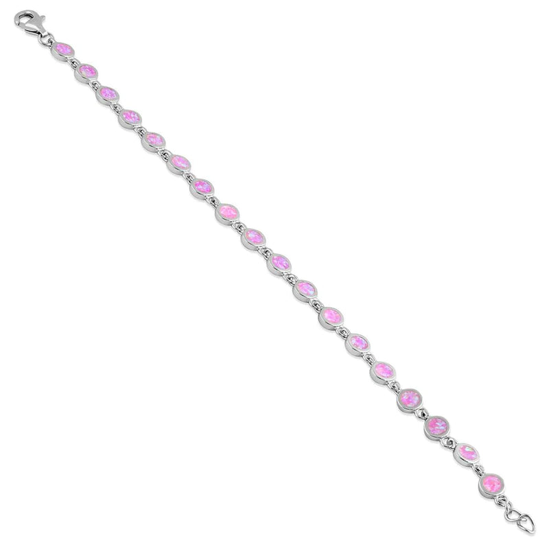 Pink Lab Opal Round Sterling Silver Bracelet Media 3 of 6