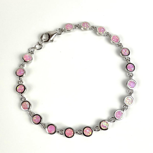 Pink Lab Opal Round Sterling Silver Bracelet Media 2 of 6