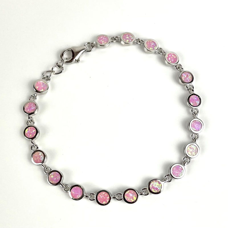 Pink Lab Opal Round Sterling Silver Bracelet Media 2 of 6